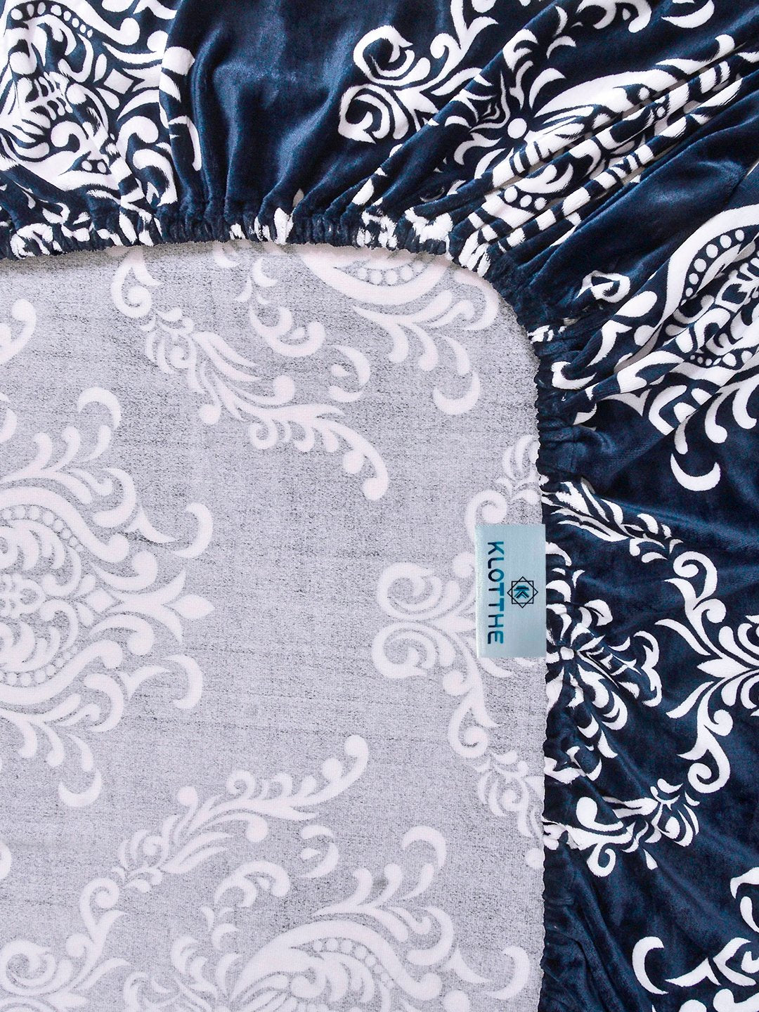 Blue Floral Super King Woolen Fitted Double Bedsheet with 2 Pillow Covers