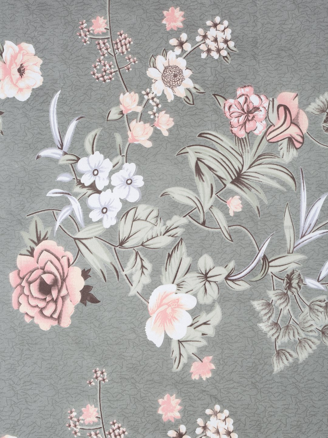 Grey Floral 300 TC Cotton Blend Fitted Double Bedsheet with 2 Pillow Covers