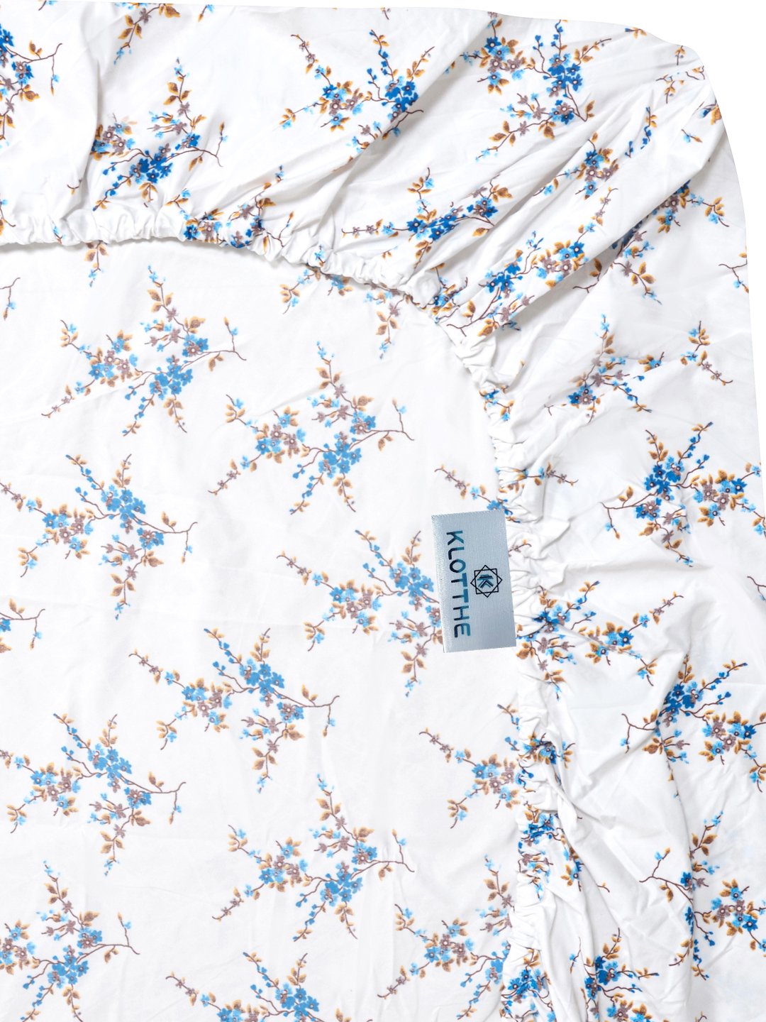 White Floral 300 TC Cotton Blend Fitted Single Bedsheet with Pillow Cover
