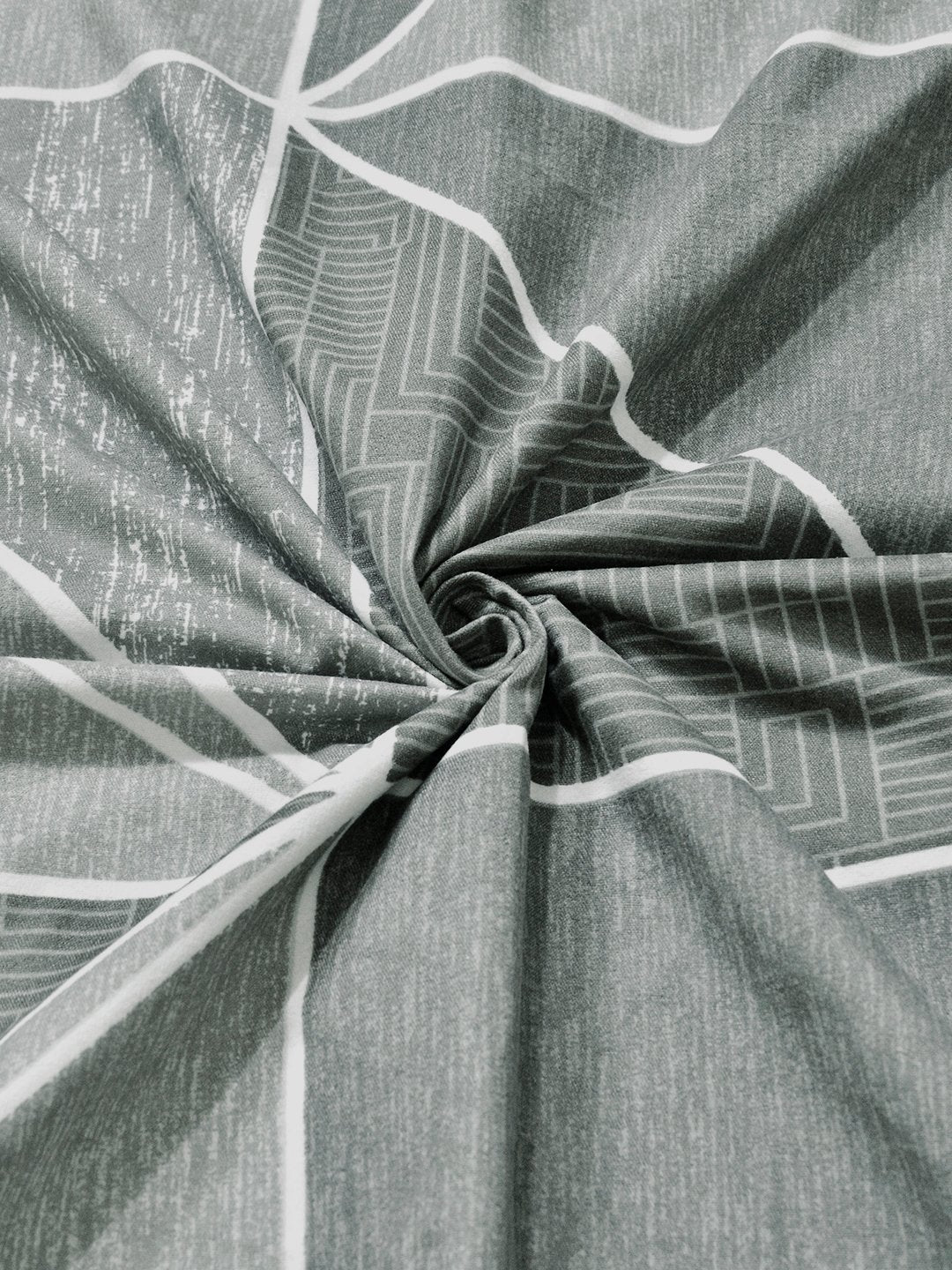 Grey Geometric Cotton Blend Single Bedsheet with Pillow Cover