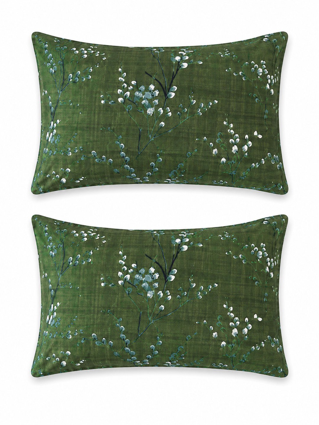 Green Floral Cotton Blend Double Bedsheet with 2 Pillow Covers