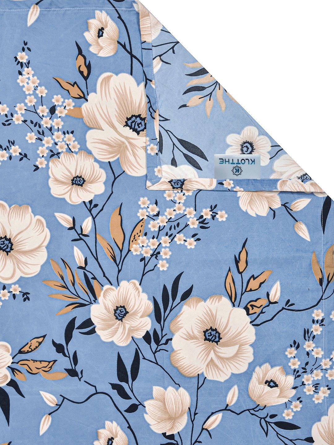 Blue Floral 300 TC Cotton Blend Single Bedsheet with Pillow Cover