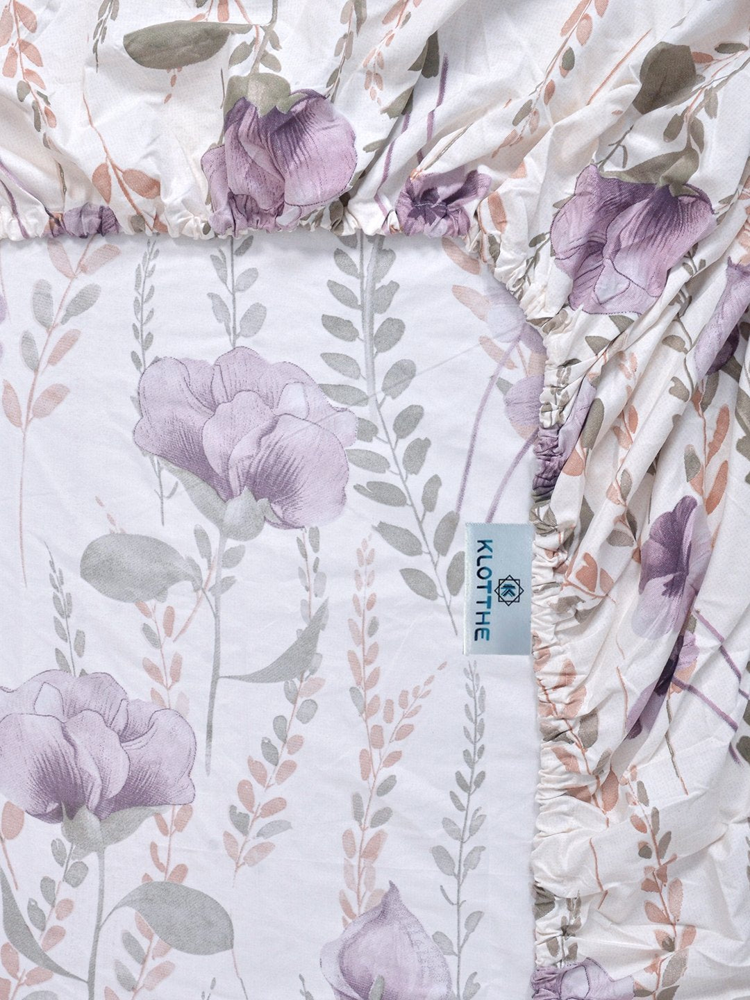 White Floral 300 TC Cotton Blend Fitted Single Bedsheet with Pillow Cover