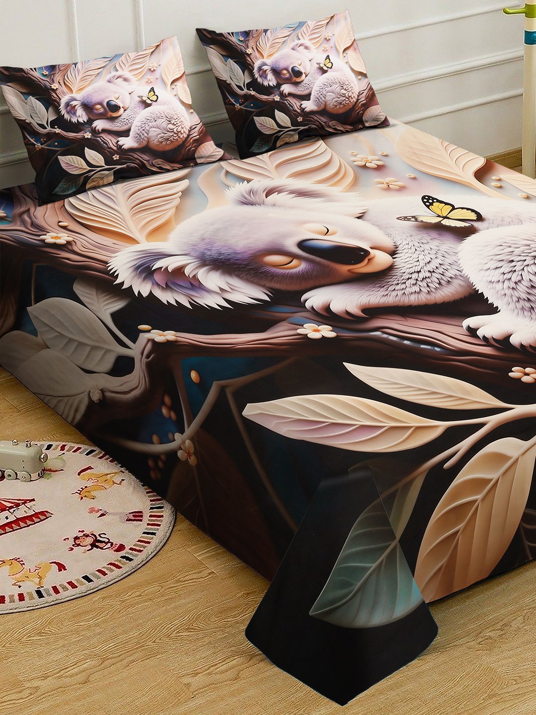 Multi Digital Animal Printed Cotton Blend Fitted Double Bedsheet with 2 Pillow Covers