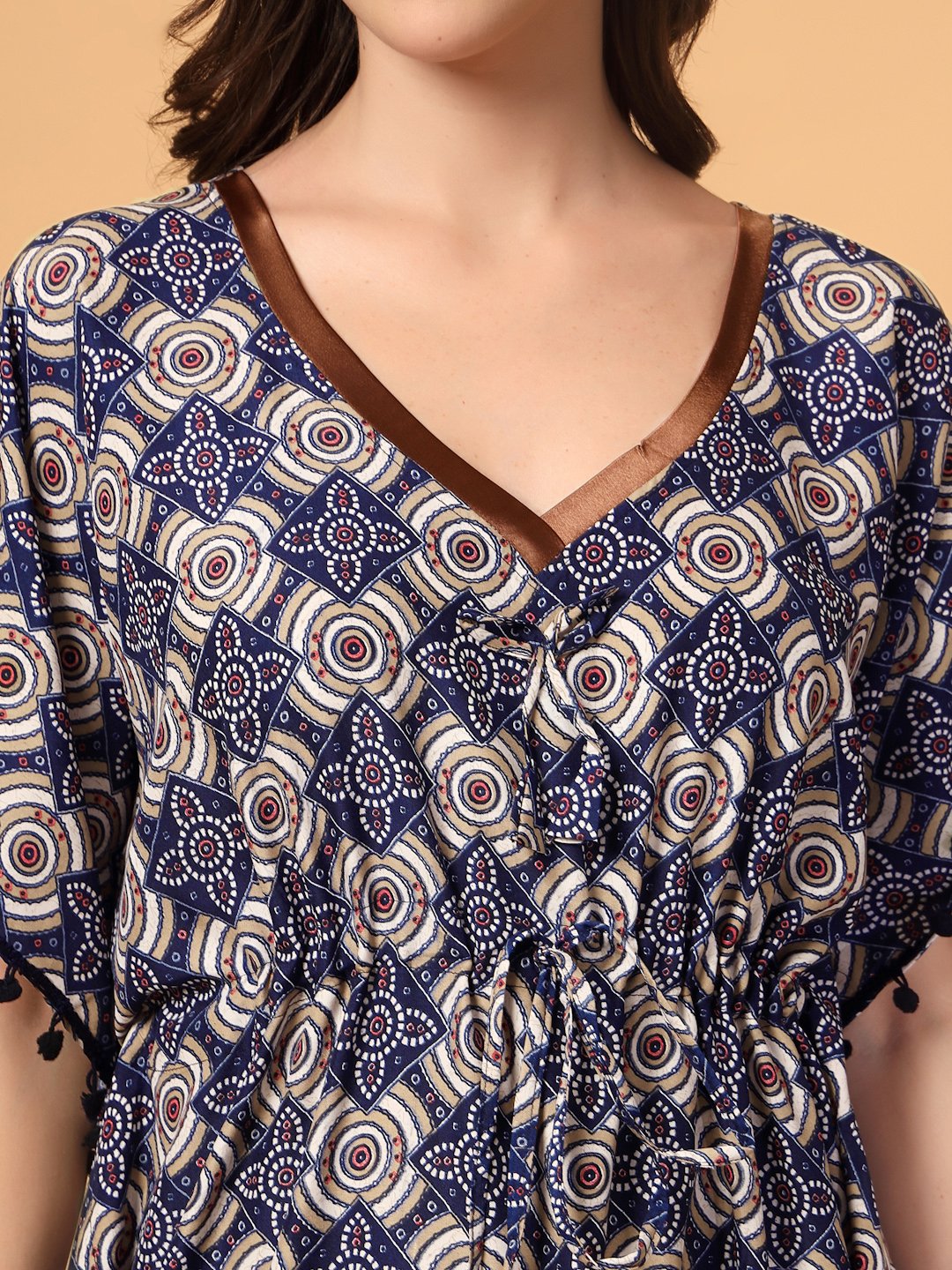 Blue Floral Cotton Blend Kaftan Maxi Nightdress