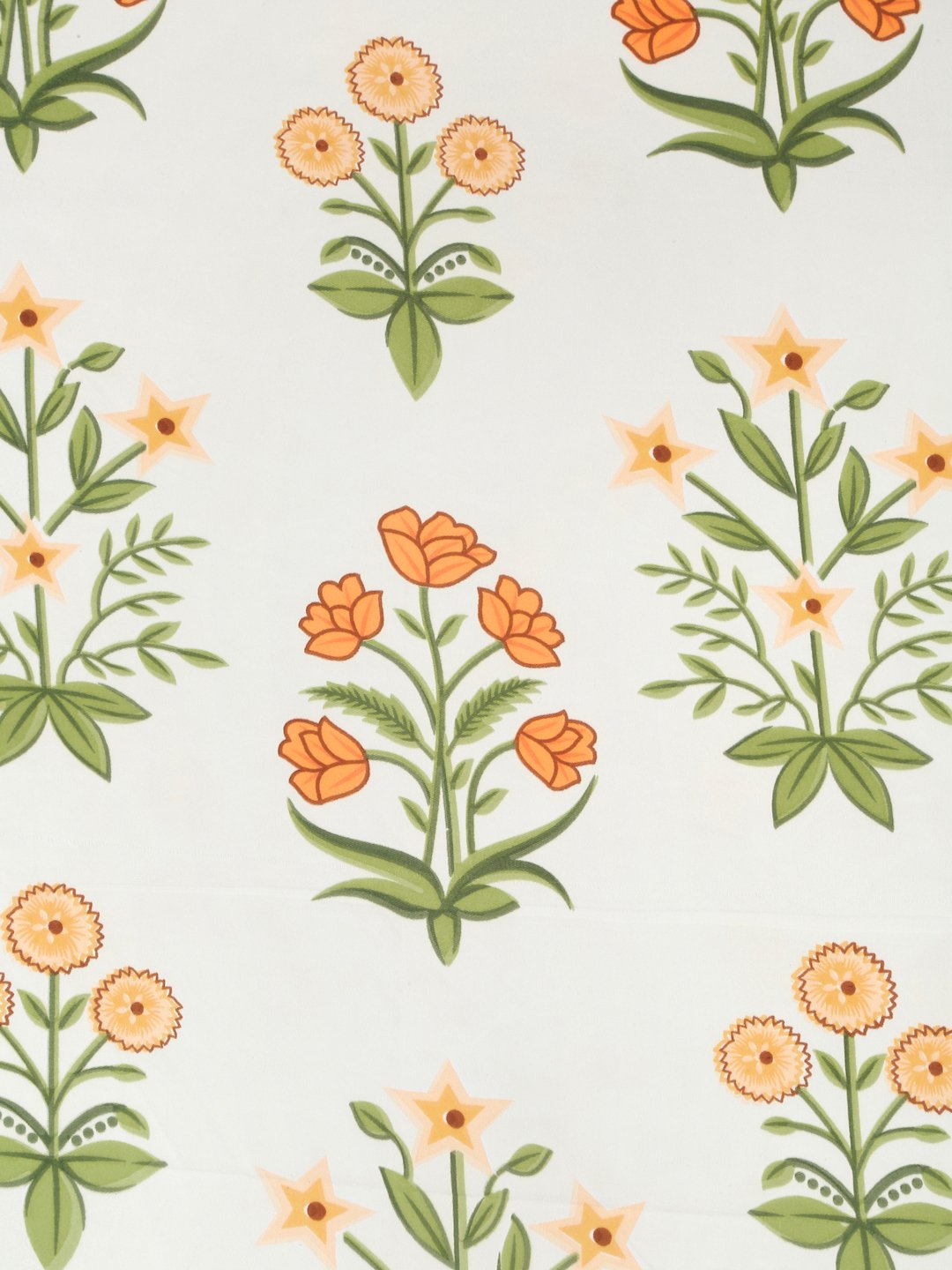 Cream Floral 300 TC Cotton Blend Fitted Double Bedsheet with 2 Pillow Covers