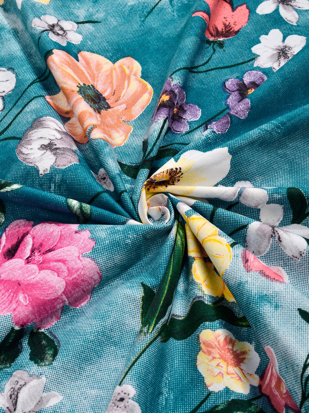 Blue Floral Cotton Blend Fitted Single Bedsheet with Pillow Cover