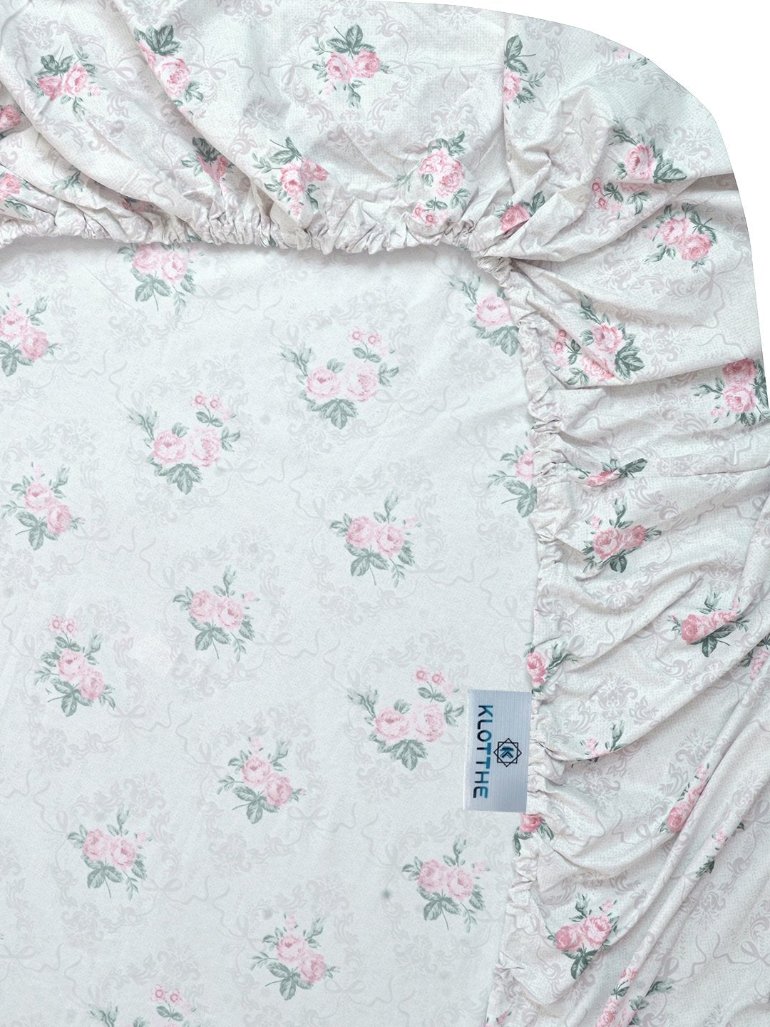 Cream Floral 300 TC Cotton Blend Fitted Single Bedsheet with Pillow Cover