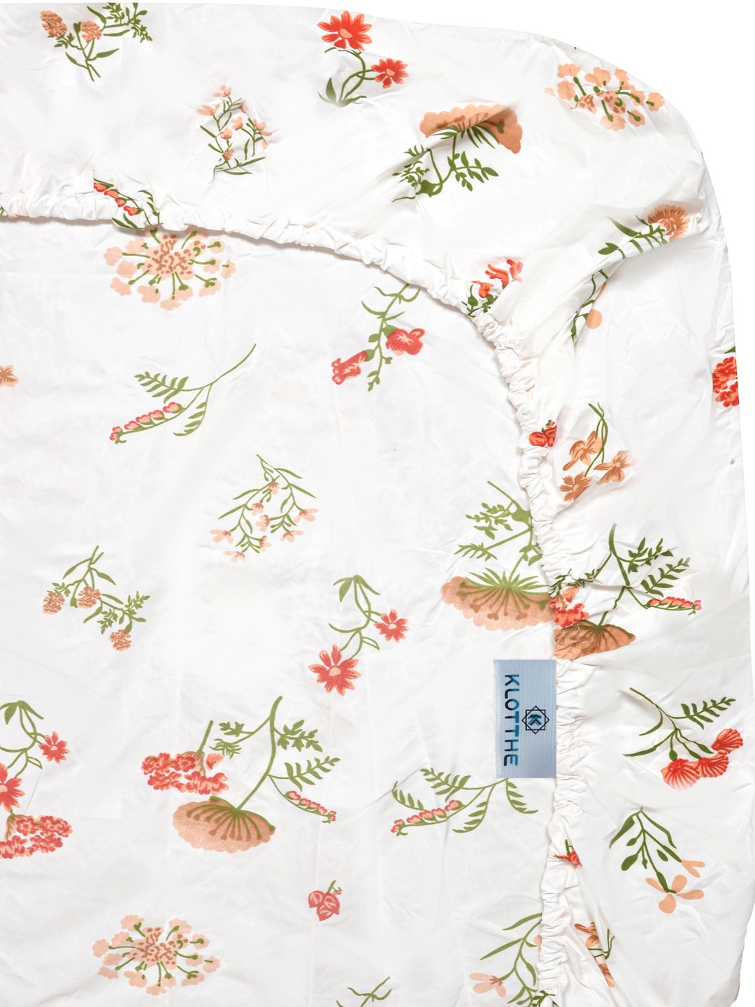 White Floral 300 TC Cotton Blend Fitted Single Bedsheet with Pillow Cover