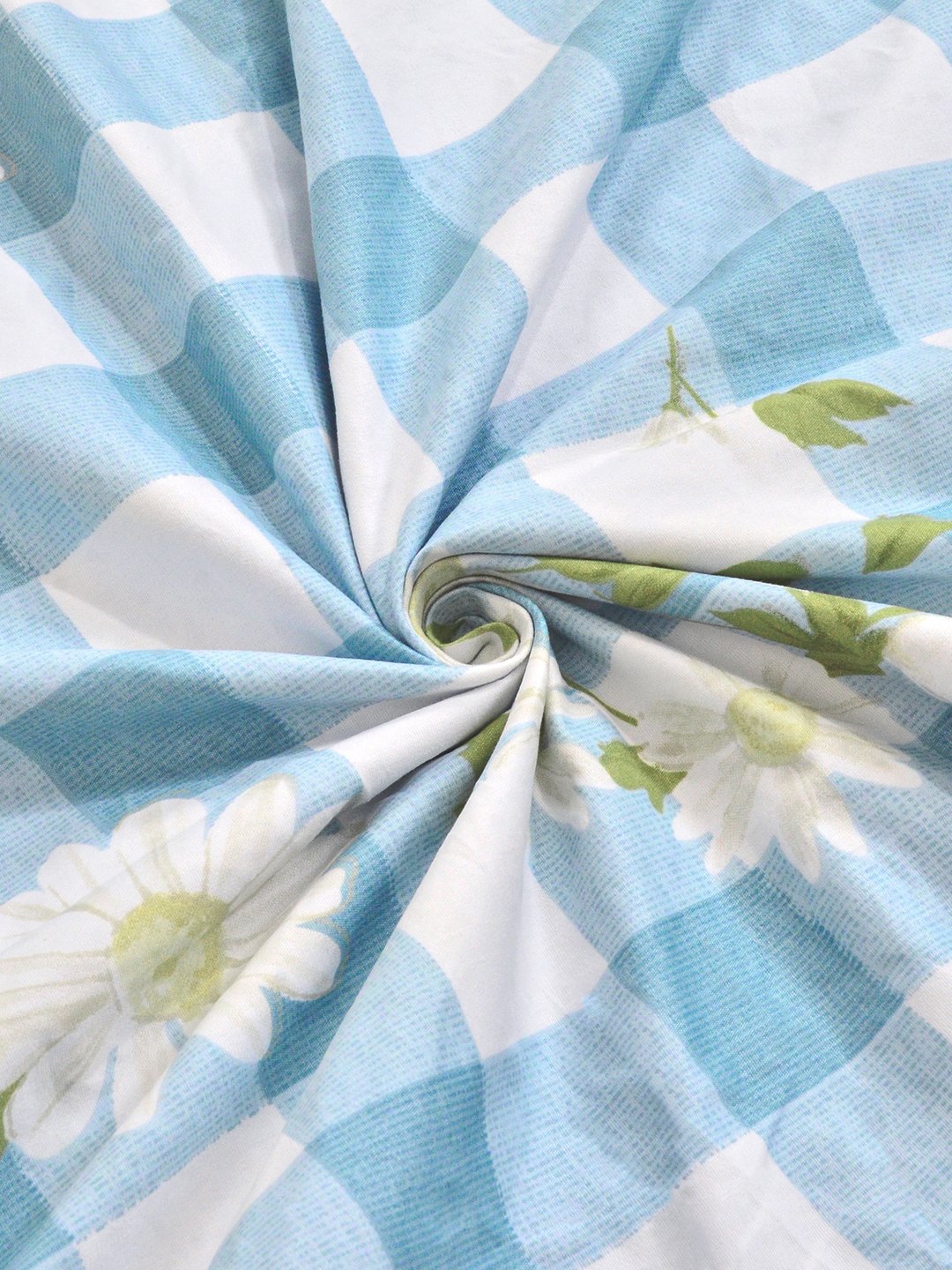 Blue Floral Cotton Blend Single Bedsheet with Pillow Cover