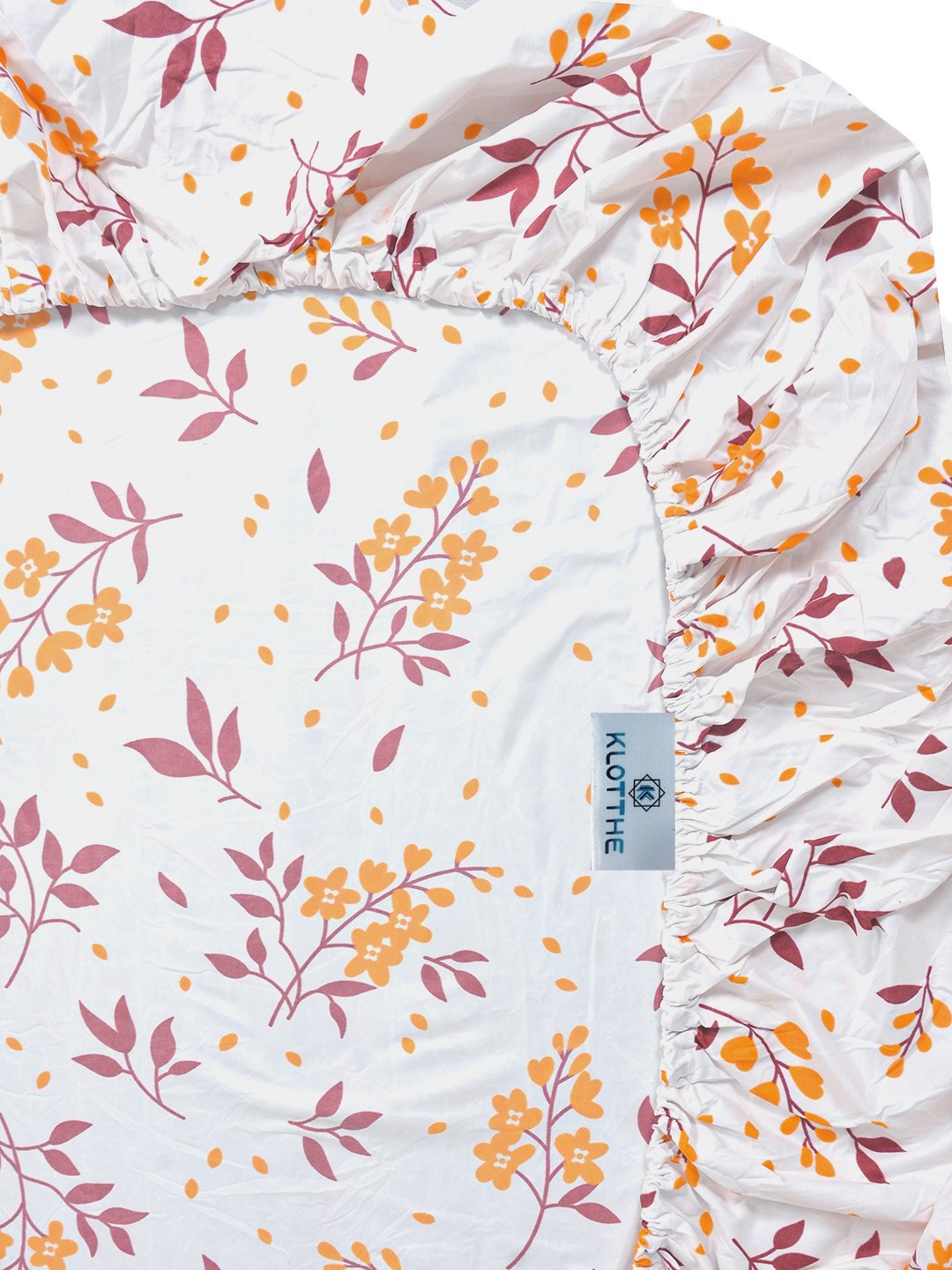 White Floral 300 TC Cotton Blend Fitted Single Bedsheet with Pillow Cover