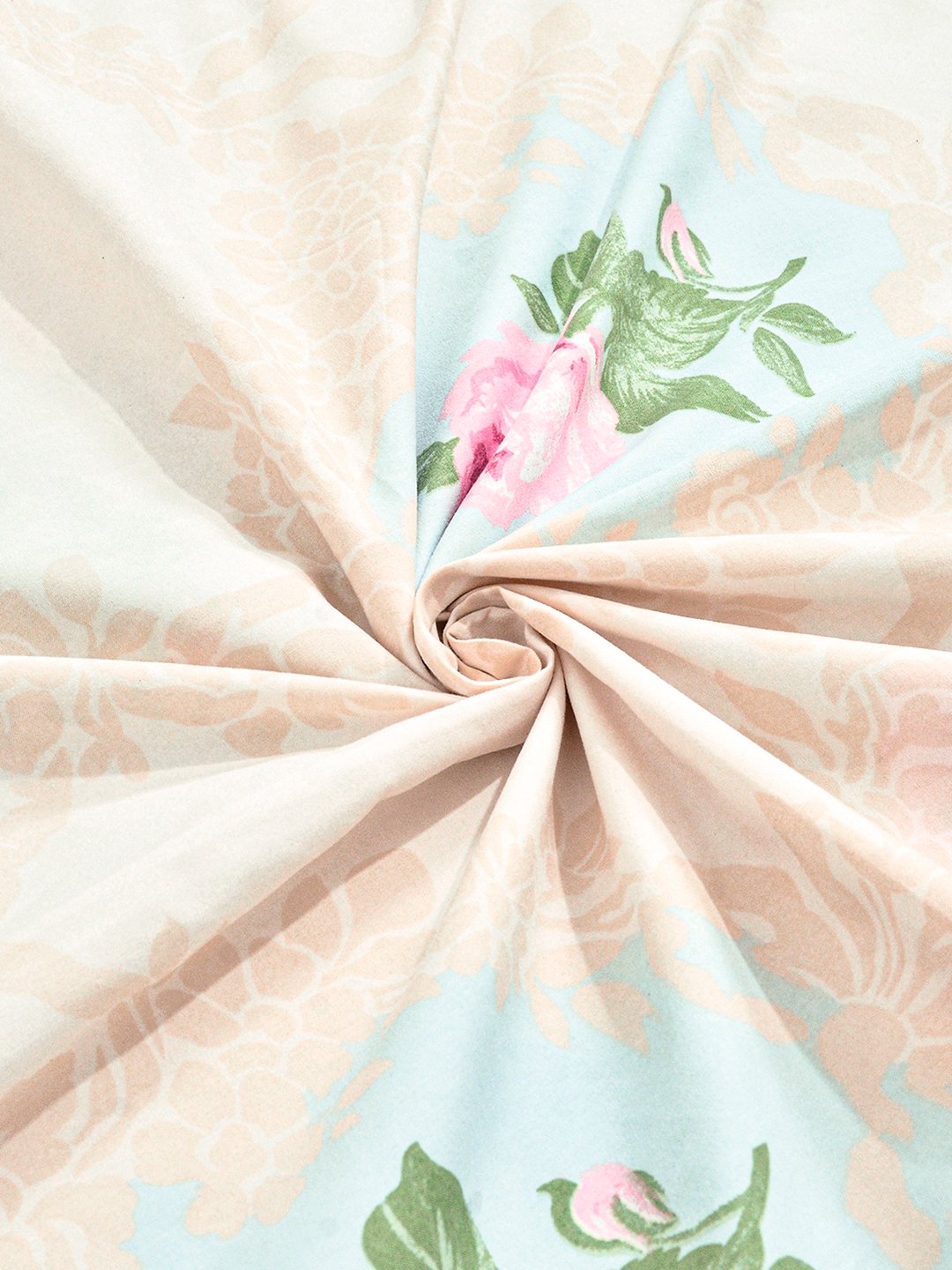 Cream Floral Cotton Blend Double Bedsheet with 2 Pillow Covers