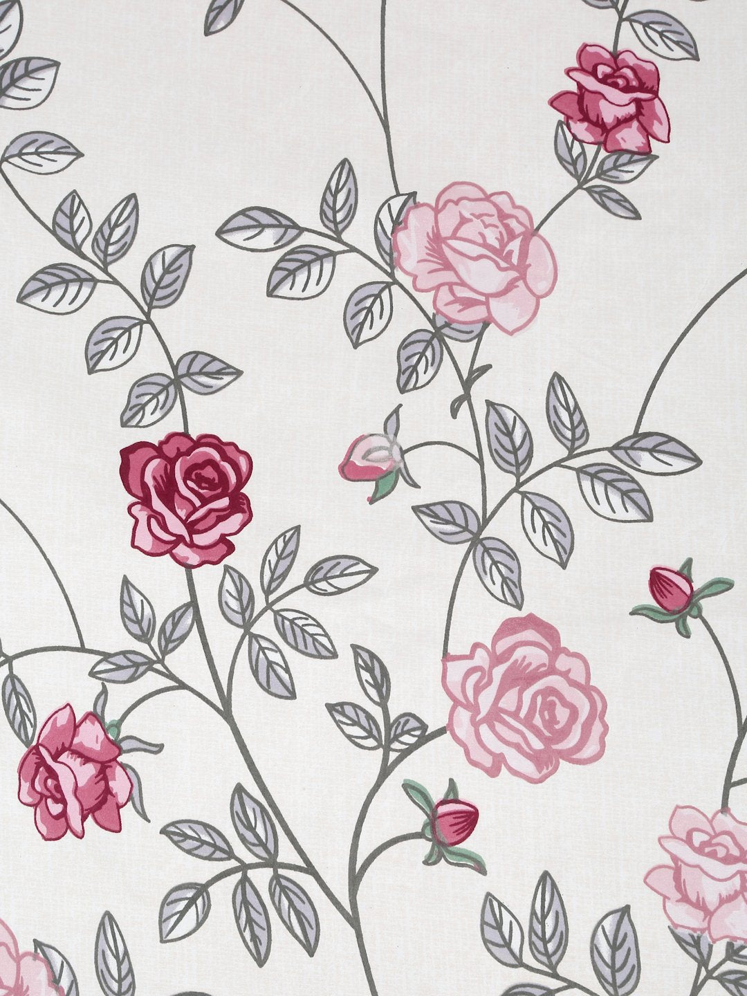 Cream Floral 300 TC Cotton Blend Fitted Double Bedsheet with 2 Pillow Covers