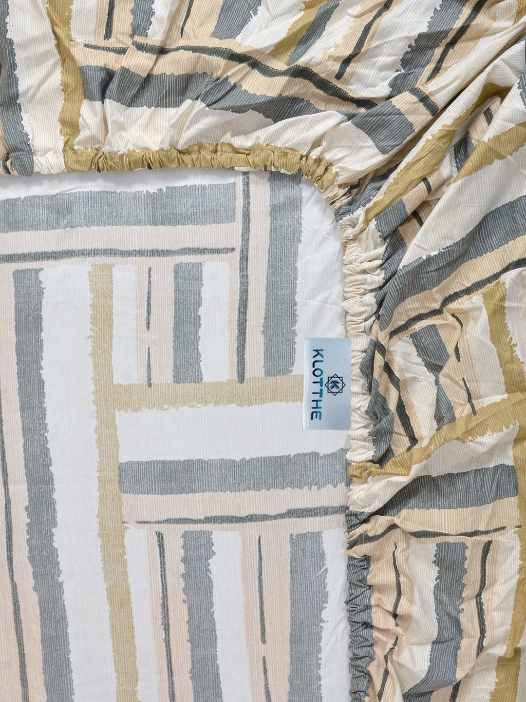 Multi Geometric 300 TC Cotton Blend Fitted Single Bedsheet with Pillow Cover