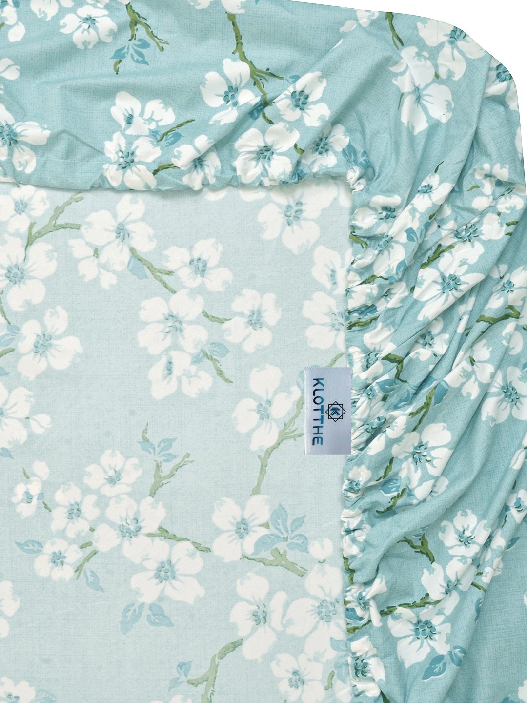 Green Floral 300 TC Cotton Blend Fitted Single Bedsheet with Pillow Cover