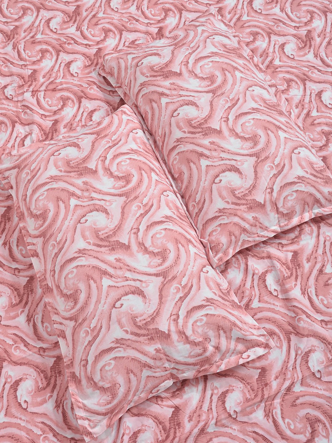 Red Abstract 300 TC Cotton Blend Fitted Double Bedsheet with 2 Pillow Covers