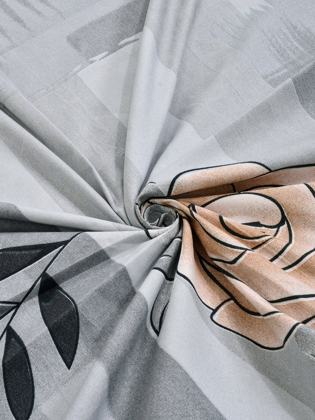 Grey Floral Cotton Blend Fitted Single Bedsheet with Pillow Cover