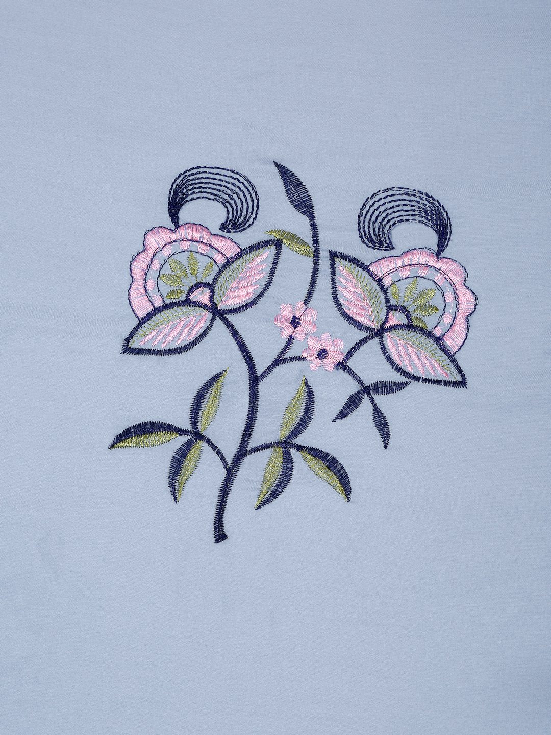 SkyBlue Floral Embroidered 400 TC Cotton Fitted Double Bedsheet with 4 Pillow Covers & 2 Cushion Covers