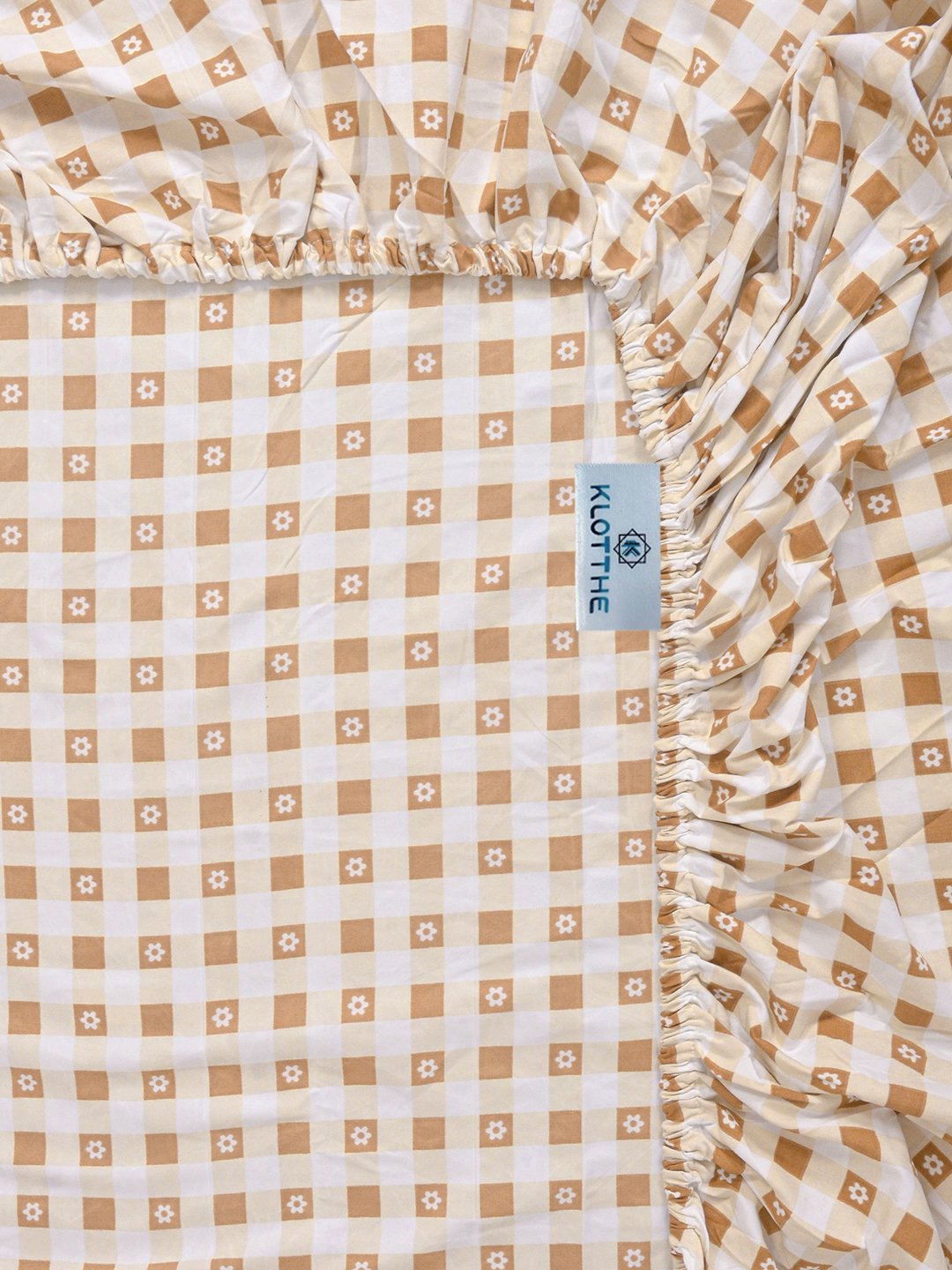 Beige Geometric 300 TC Cotton Blend Fitted Single Bedsheet with Pillow Cover