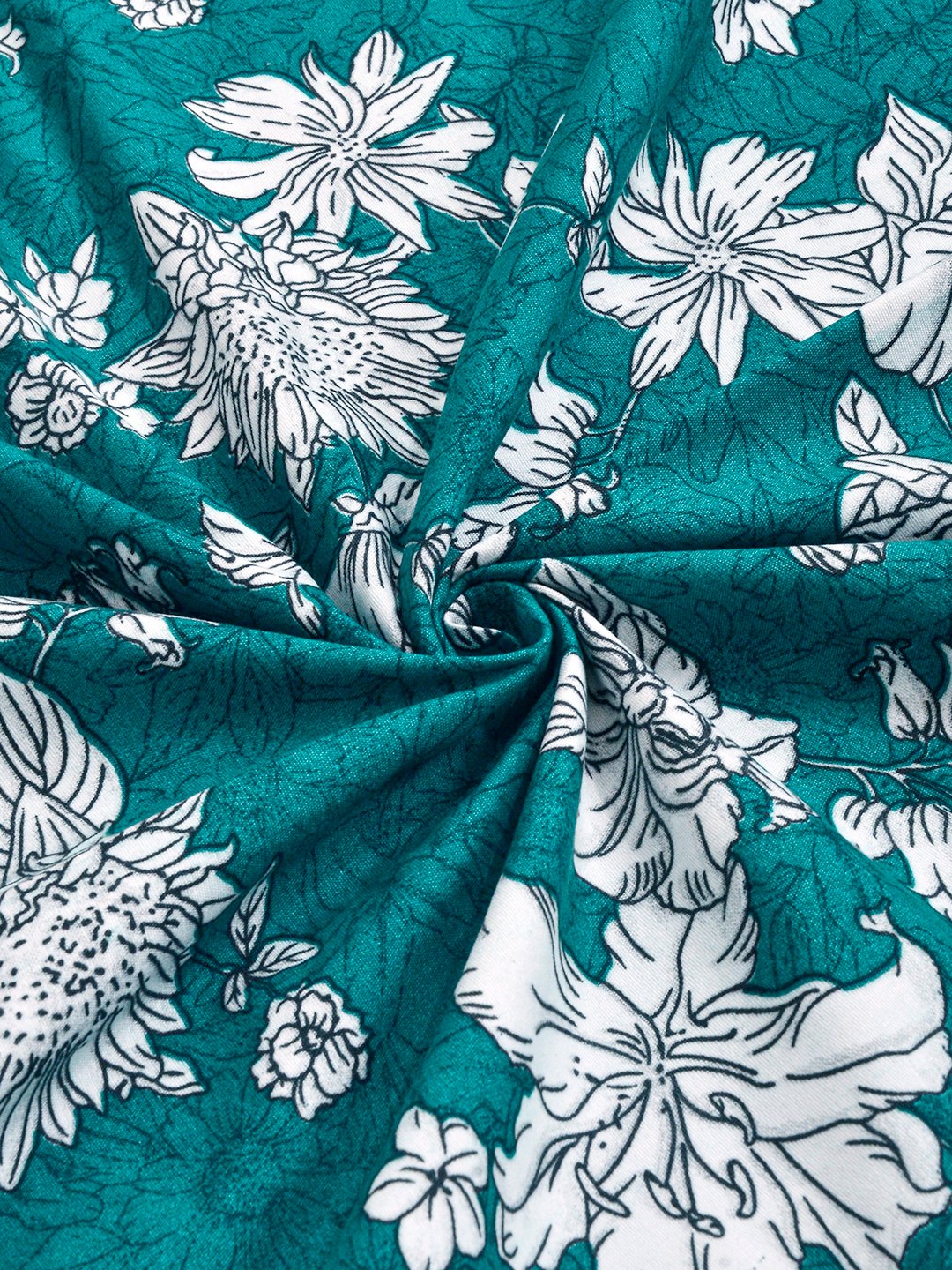 Green Floral Cotton Blend Single Bedsheet with Pillow Cover