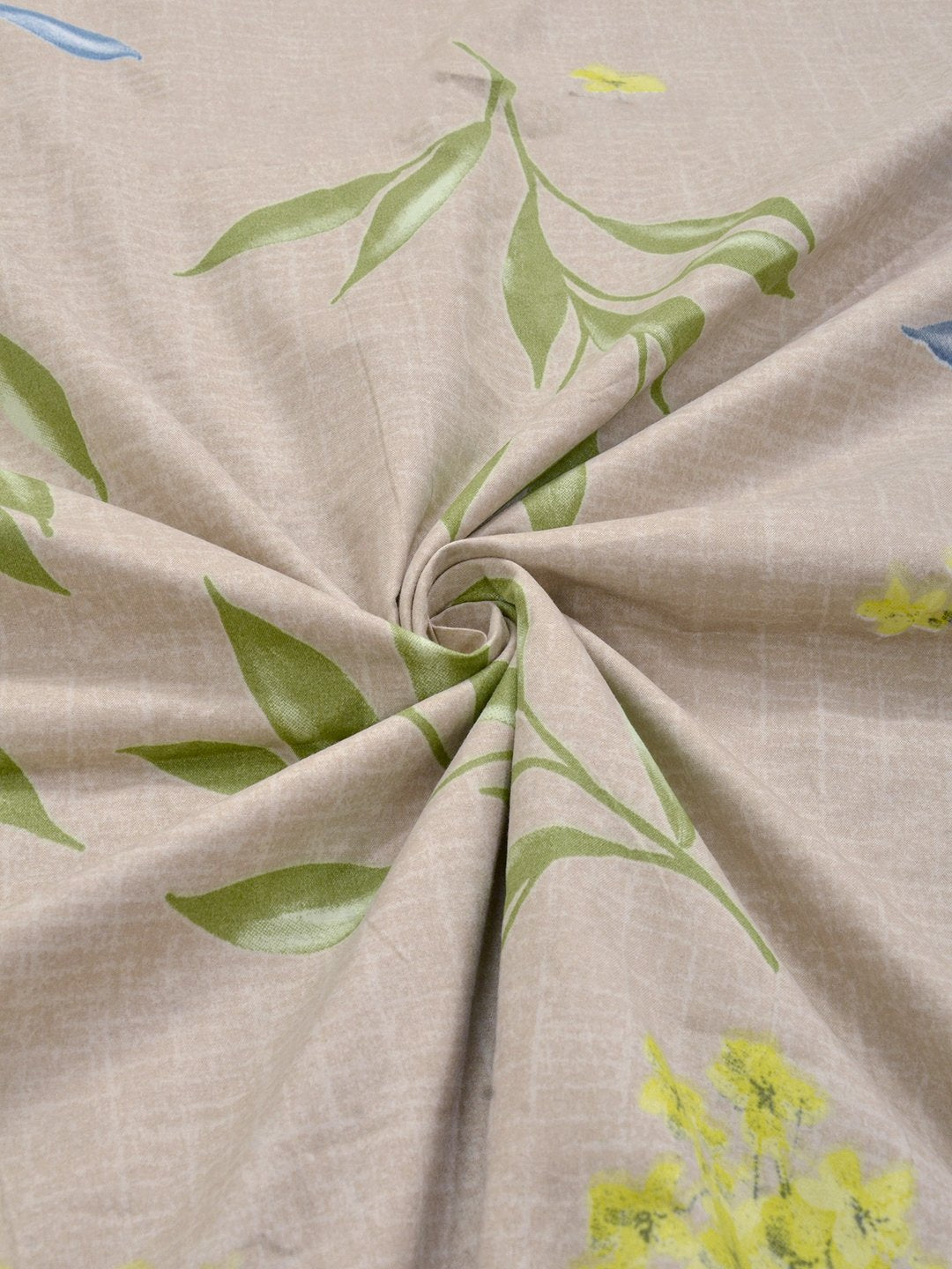 Beige Cotton Blend Floral Double Bed Dohar