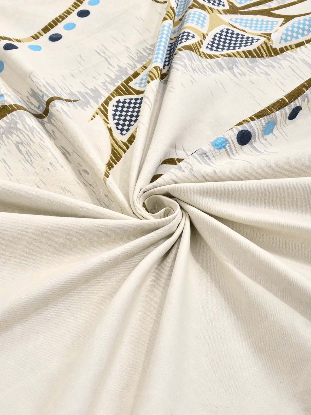 Cream Abstract Cotton Blend Single Bedsheet with Pillow Cover
