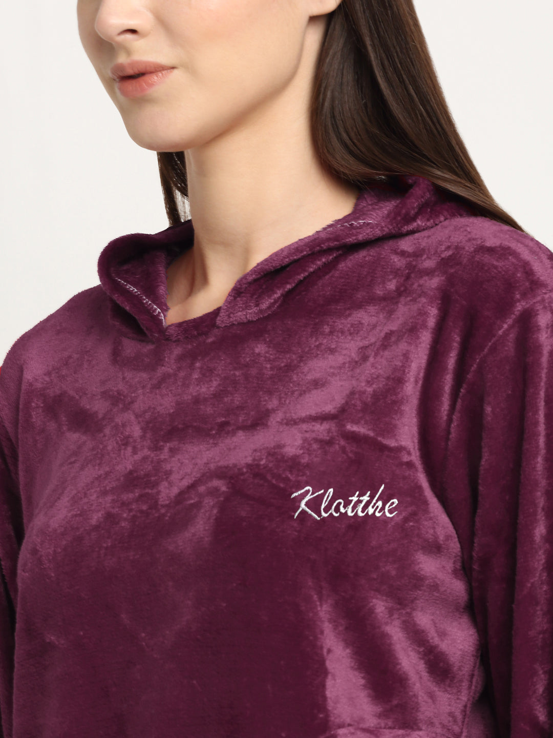 Woolen Fleece Winter Warm Hooded Night Suit for Women by KLOTTHE®