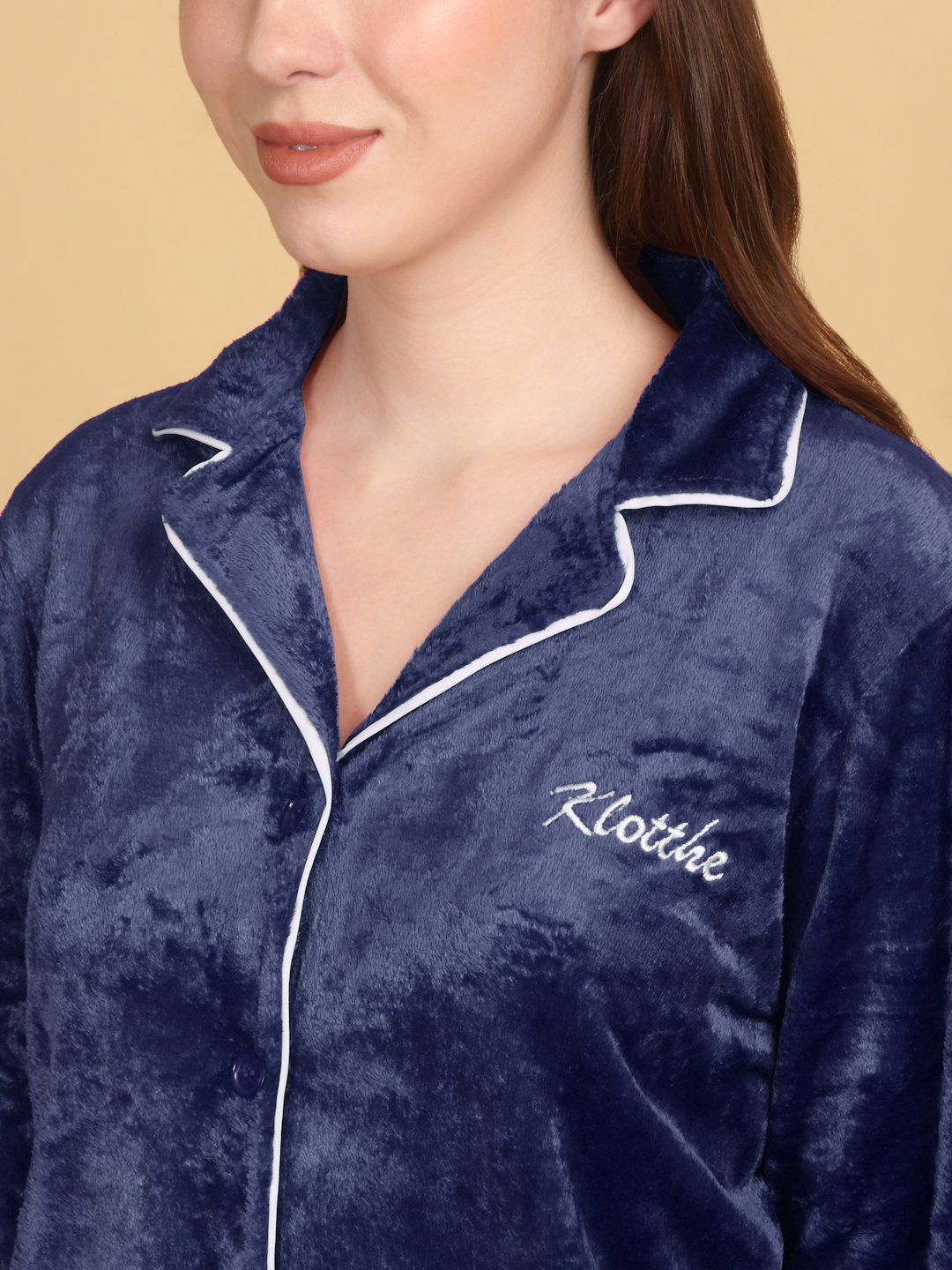 Klotthe Women Blue Solid Woolen Night Suit