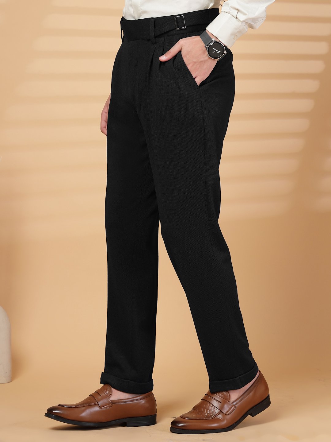 Black Lycra Cotton Solid Smart Fit Formal Trouser