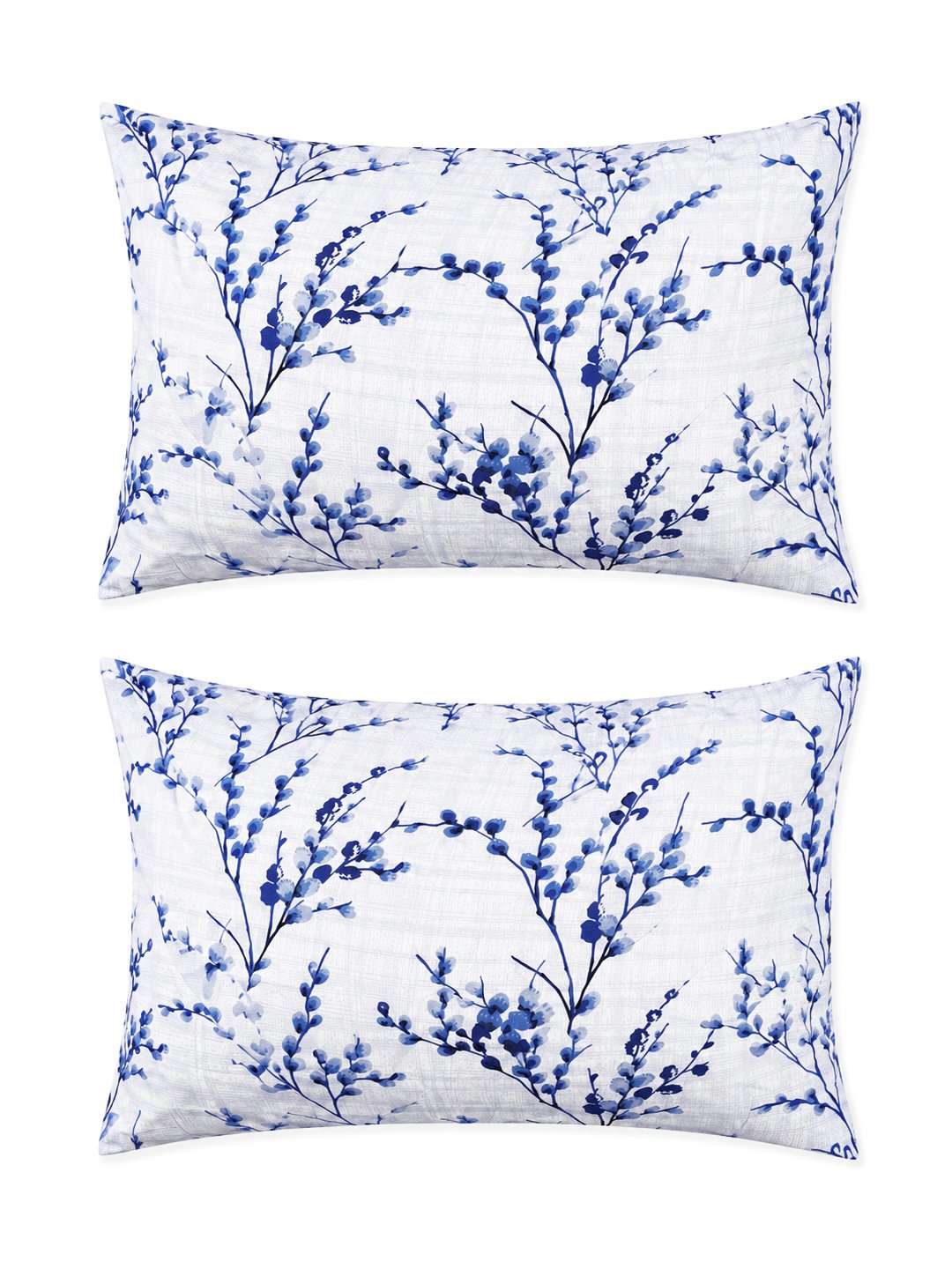 Blue Floral Cotton Blend Fitted Double Bedsheet with 2 Pillow Covers