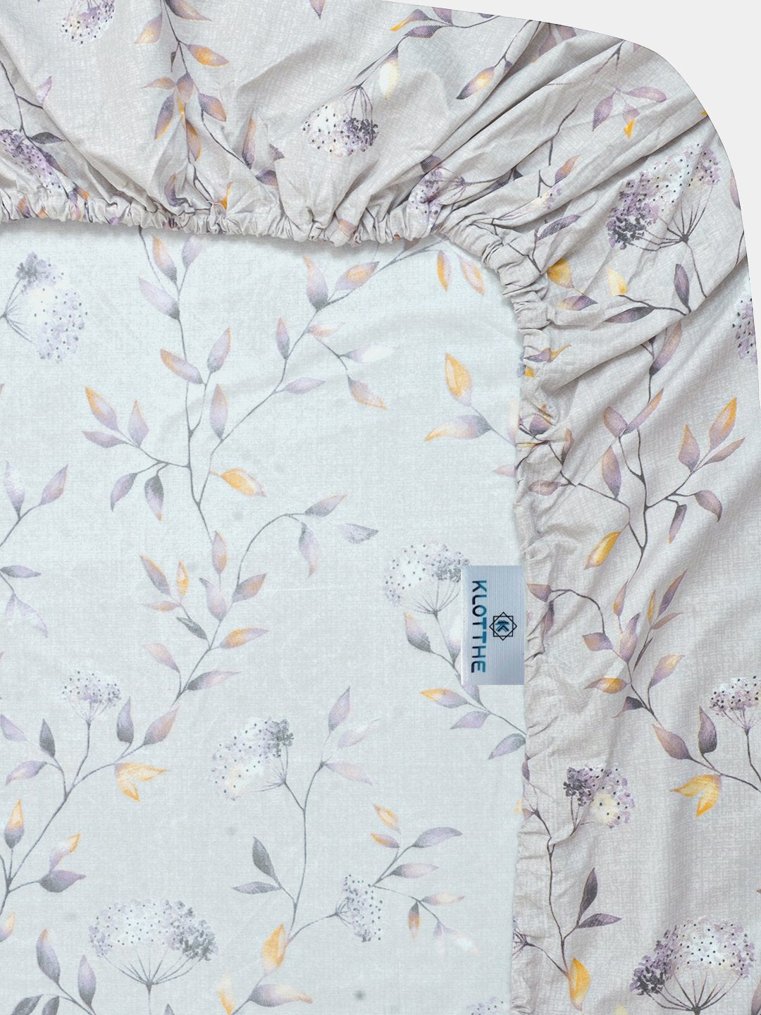 Grey Floral 300 TC Cotton Blend Fitted Single Bedsheet with Pillow Cover