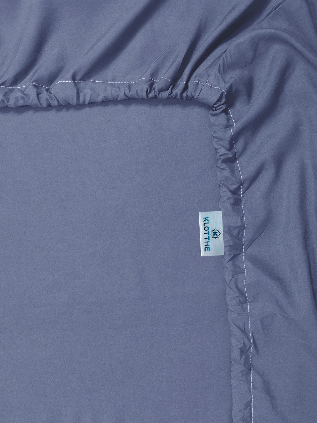 Blue Solid 300 TC Cotton Blend Fitted Single Bedsheet with 2 Pillow Covers