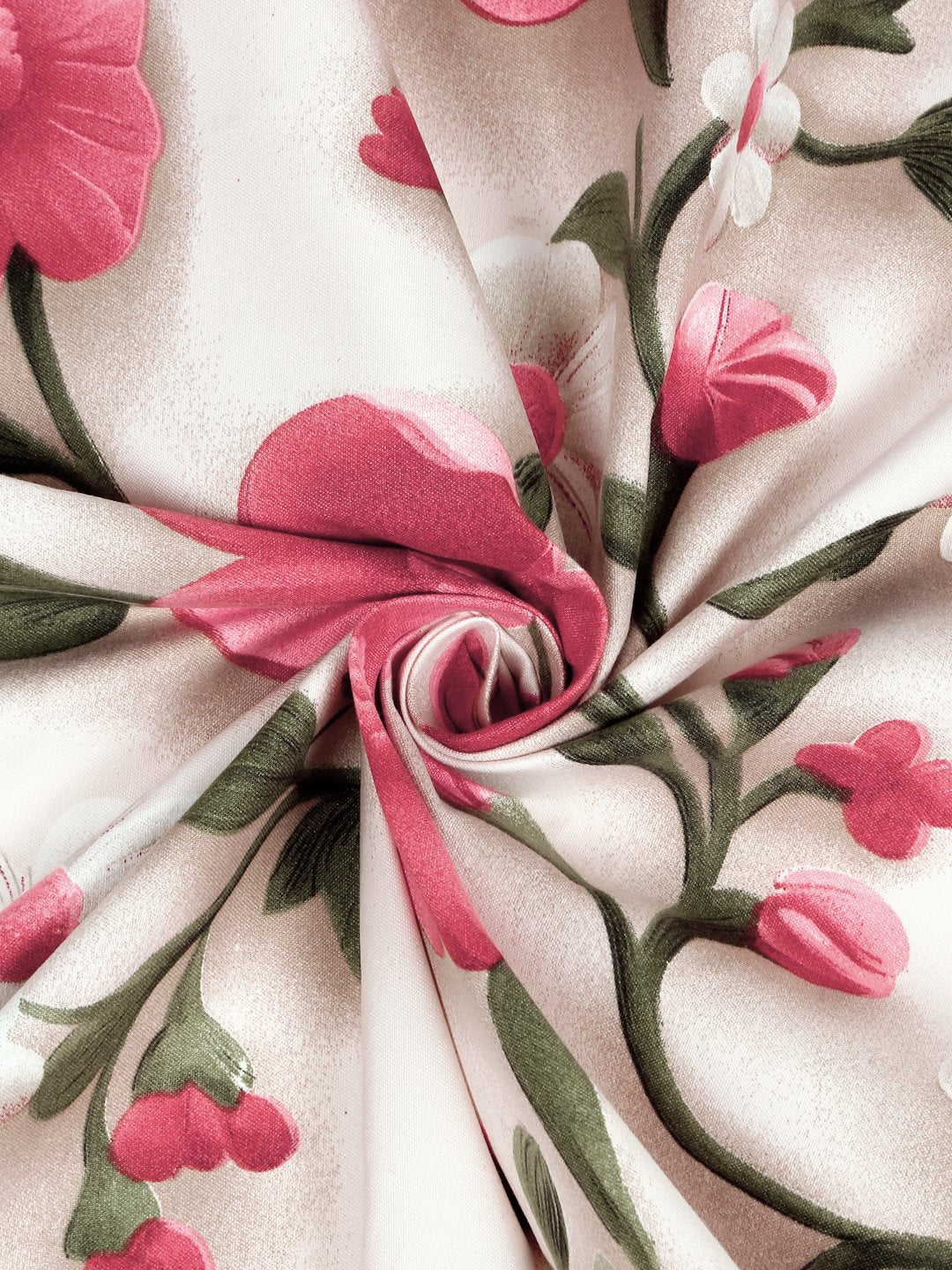 Cream Floral 7D Cotton Blend Single Bedsheet with Pillow Cover