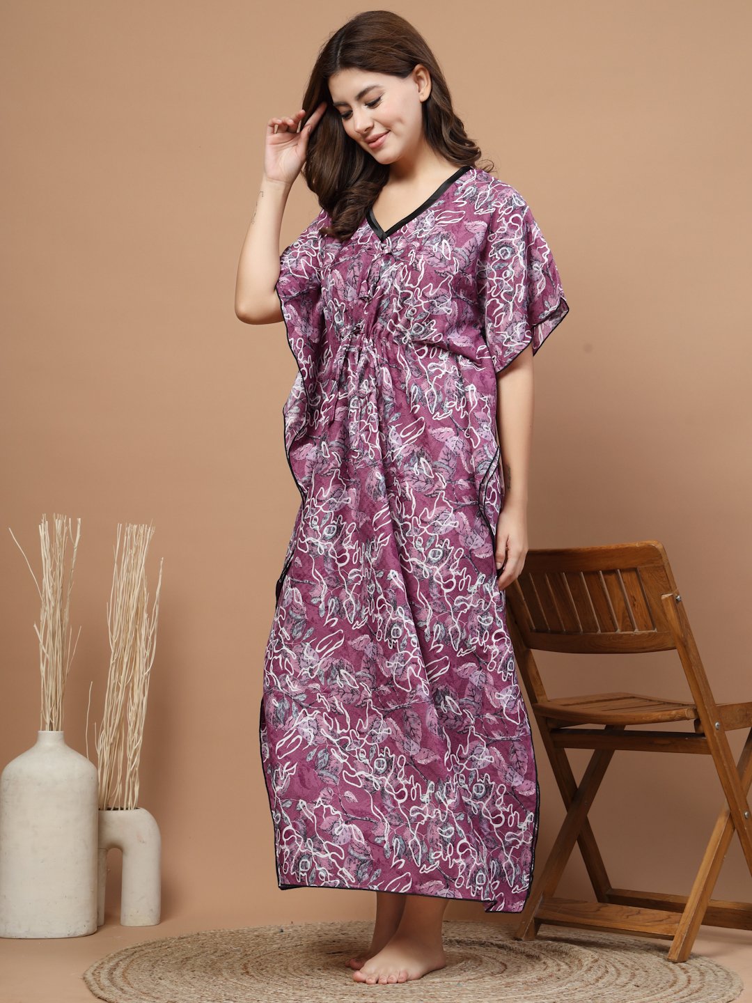 Onion Floral Cotton Blend Kaftan Maxi Nightdress