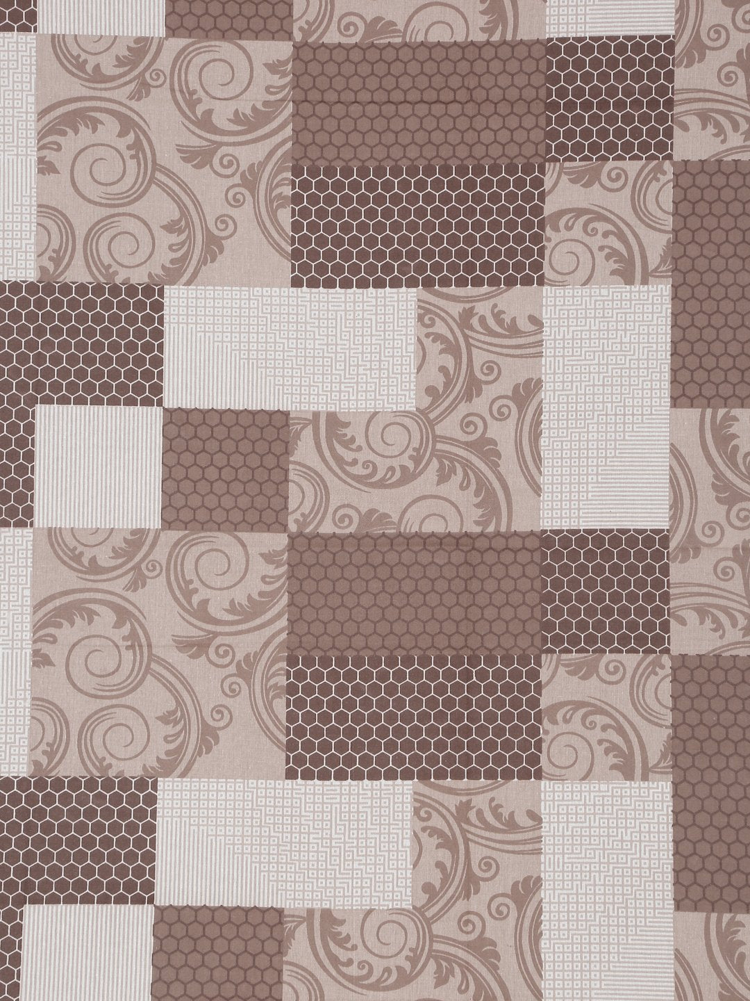 Brown Geometric 400 TC Pure Cotton Fitted Double Bedsheet with 2 Pillow Covers