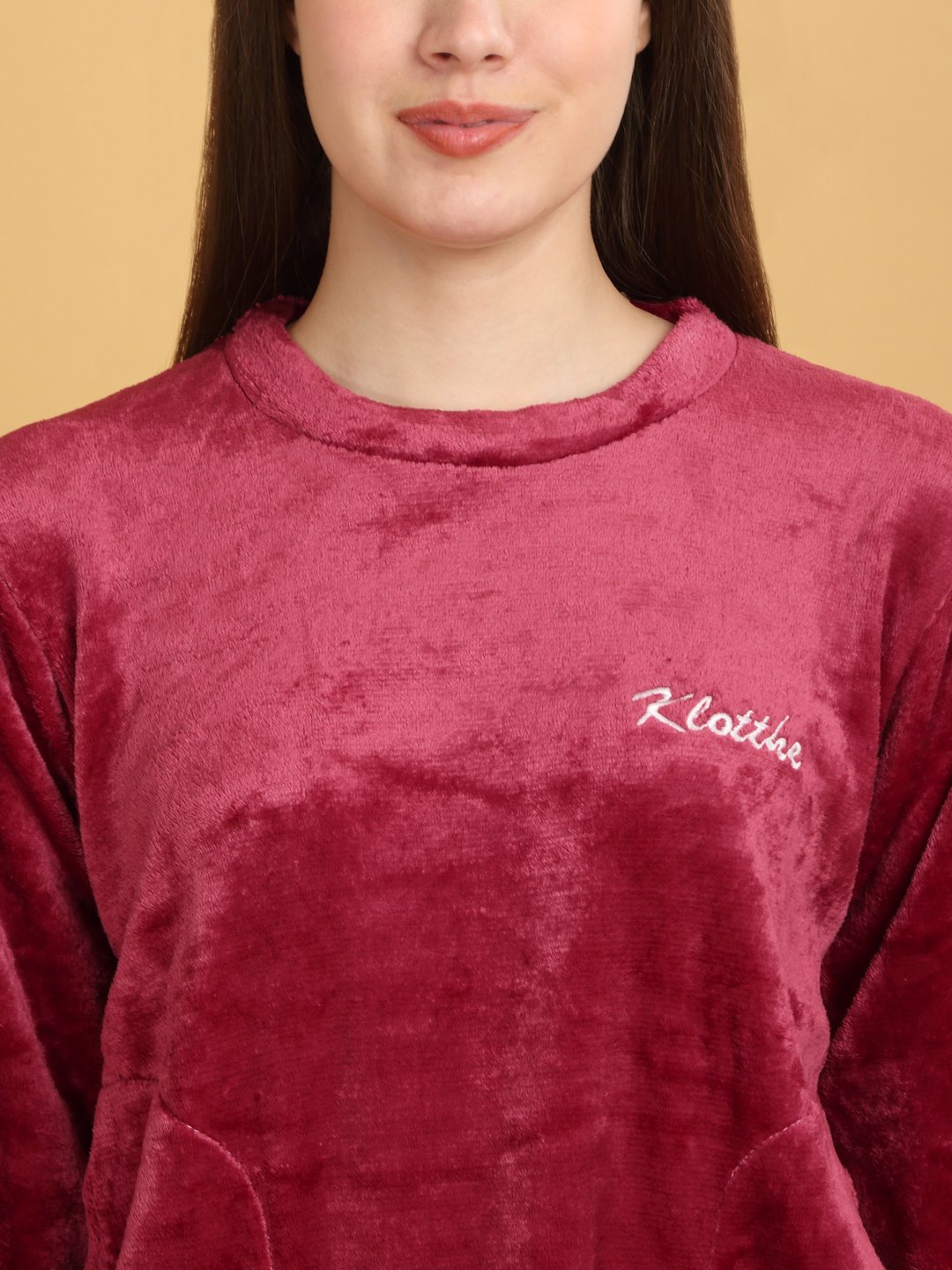 Klotthe Women Red Solid Woolen Night Suit
