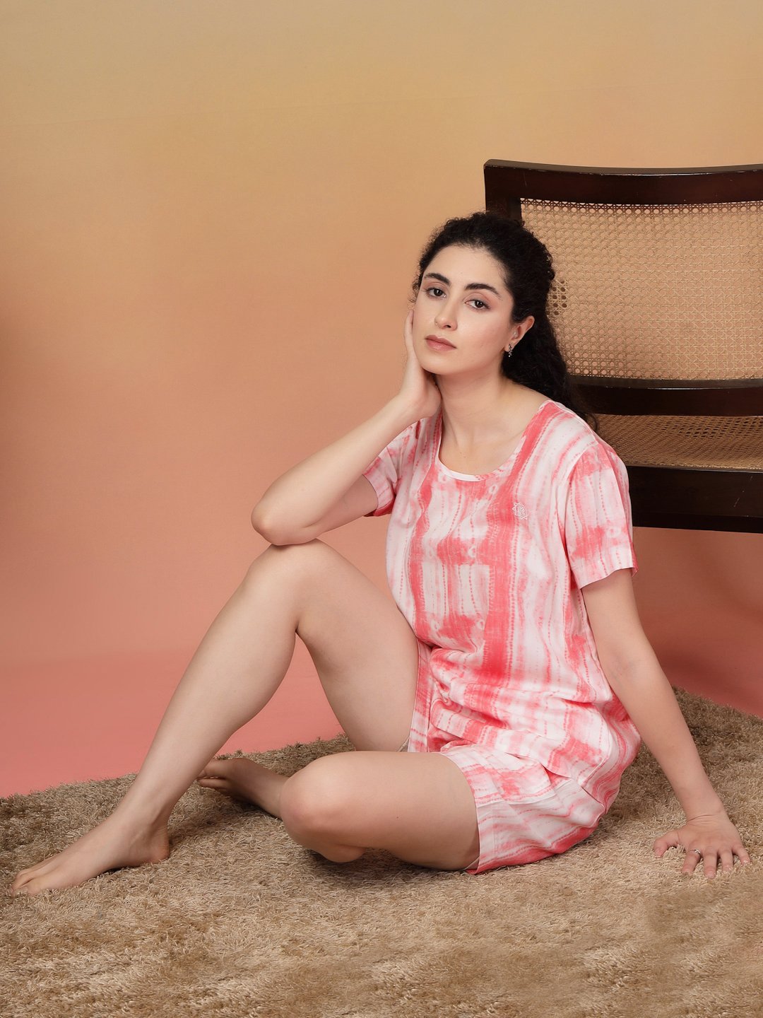 Women Red Abstract Pure Cotton Night Suit