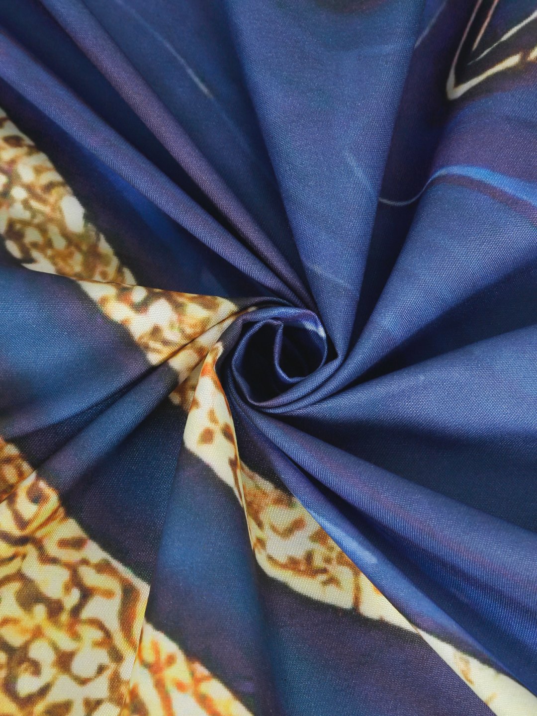 Blue 7D Abstract Printed Fitted Cotton Blend Double Bedsheet with 2 Pillow Covers