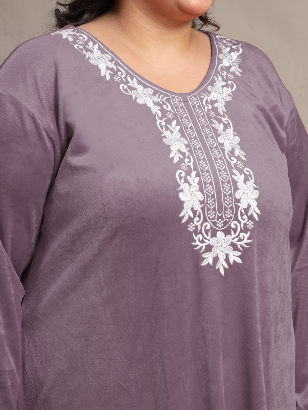 Klotthe Purple Solid Soft touch Velvet Maxi Nightdress