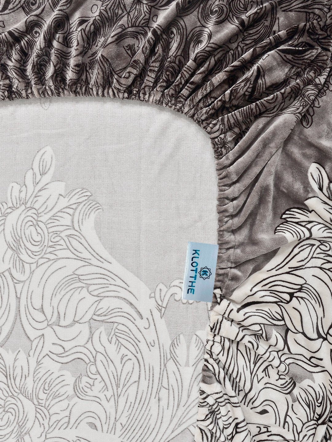 Beige Floral Super King Woolen Fitted Double Bedsheet with 2 Pillow Covers