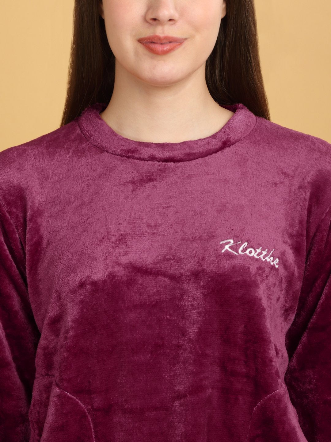Klotthe Women Maroon Solid Woolen Night Suit
