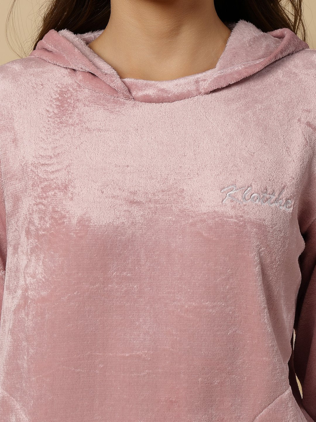 Klotthe Women Pink Wool Blend Solid Hooded Night Suit