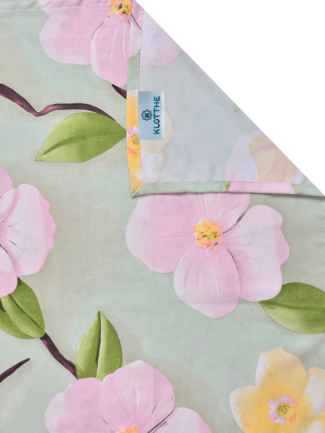 Green Floral 7D King Size Cotton Blend Double Bedsheet with 2 Pillow Covers