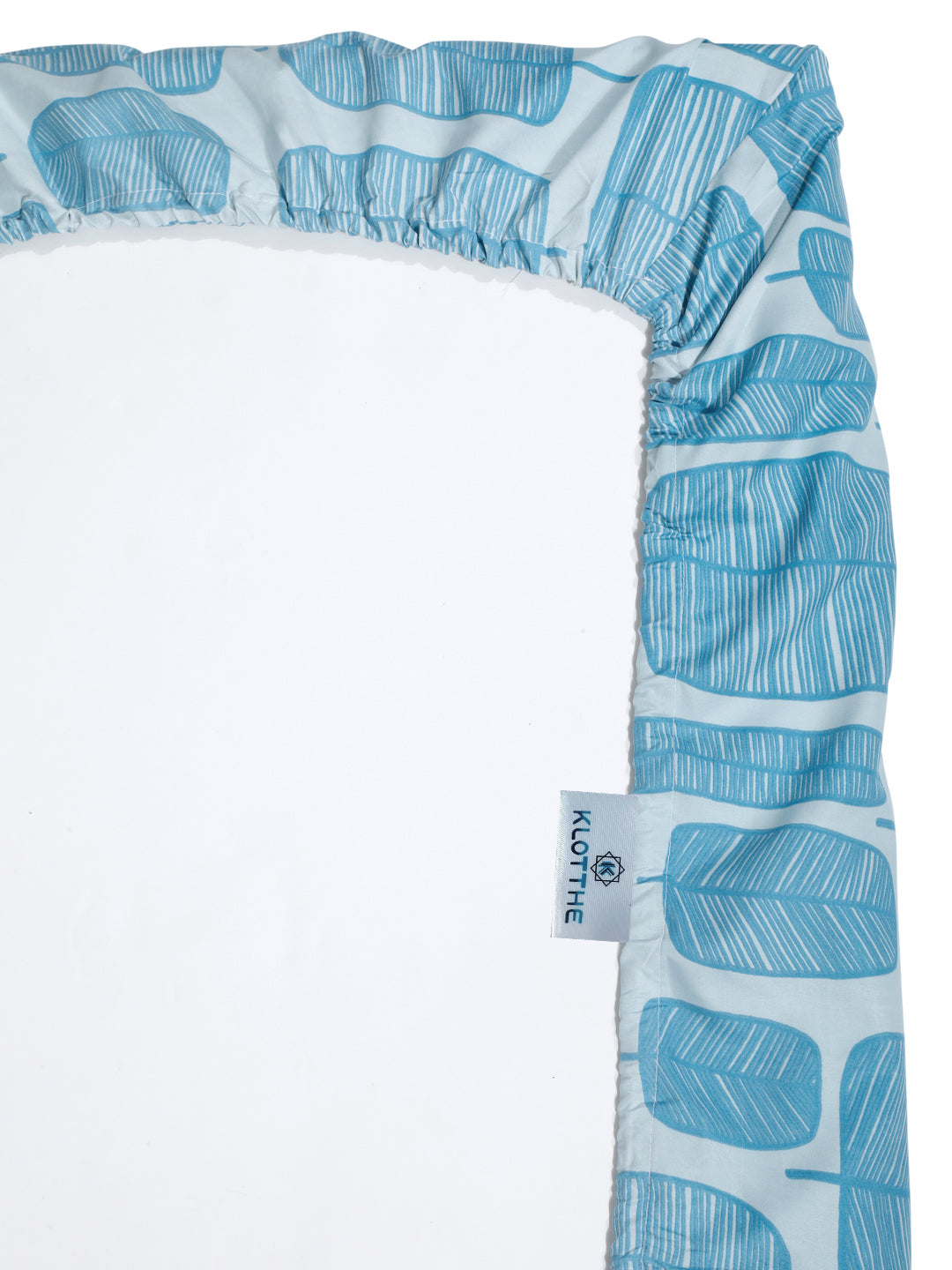 Klotthe Turquoise Geometric 300 TC Cotton Blend Fitted Double Bedsheet in Book Fold Packing