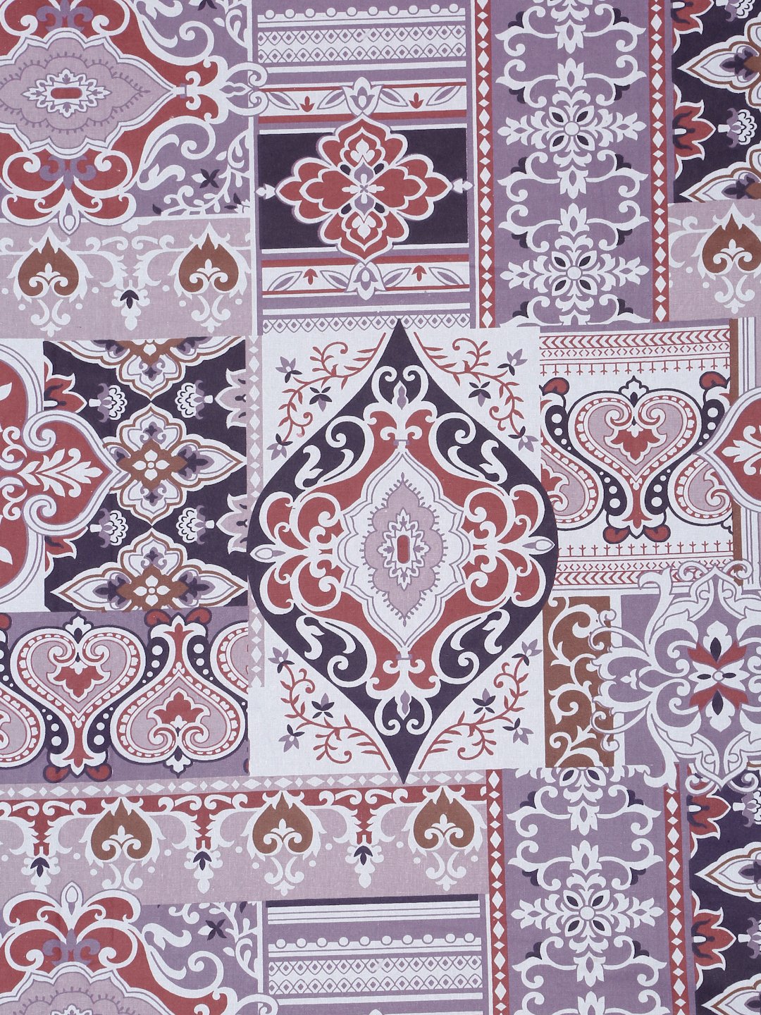 Purple Ethnic Motifs 400 TC Pure Cotton Super King Fitted Double Bedsheet with 2 Pillow Covers