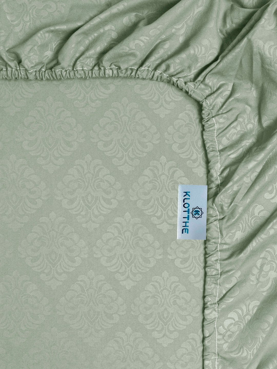 Green Floral Embossed Cotton Blend Fitted Double Bedsheet with 2 Pillow Covers