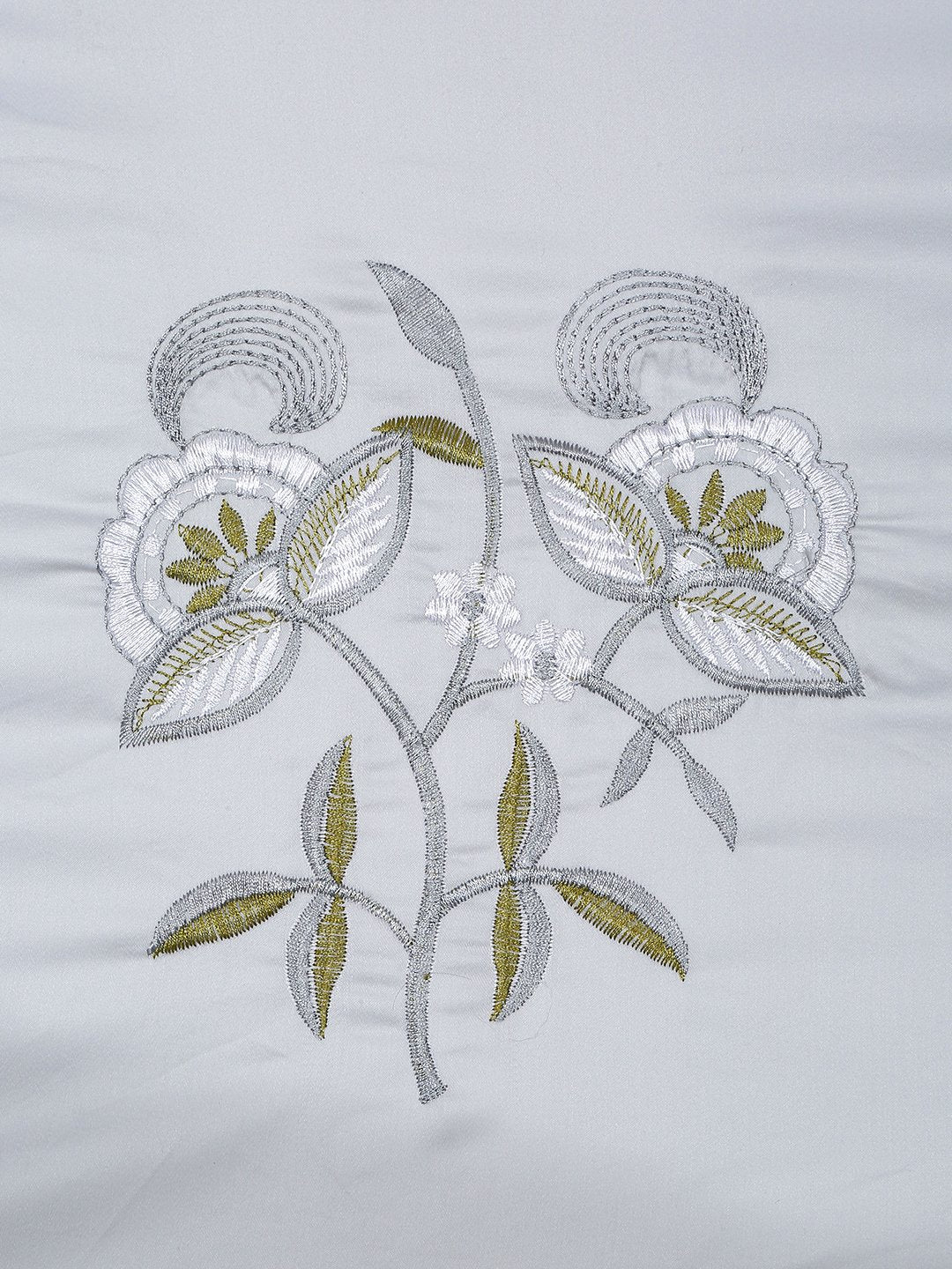 Grey Floral Embroidered 400 TC Cotton Fitted Double Bedsheet with 4 Pillow Covers & 2 Cushion Covers
