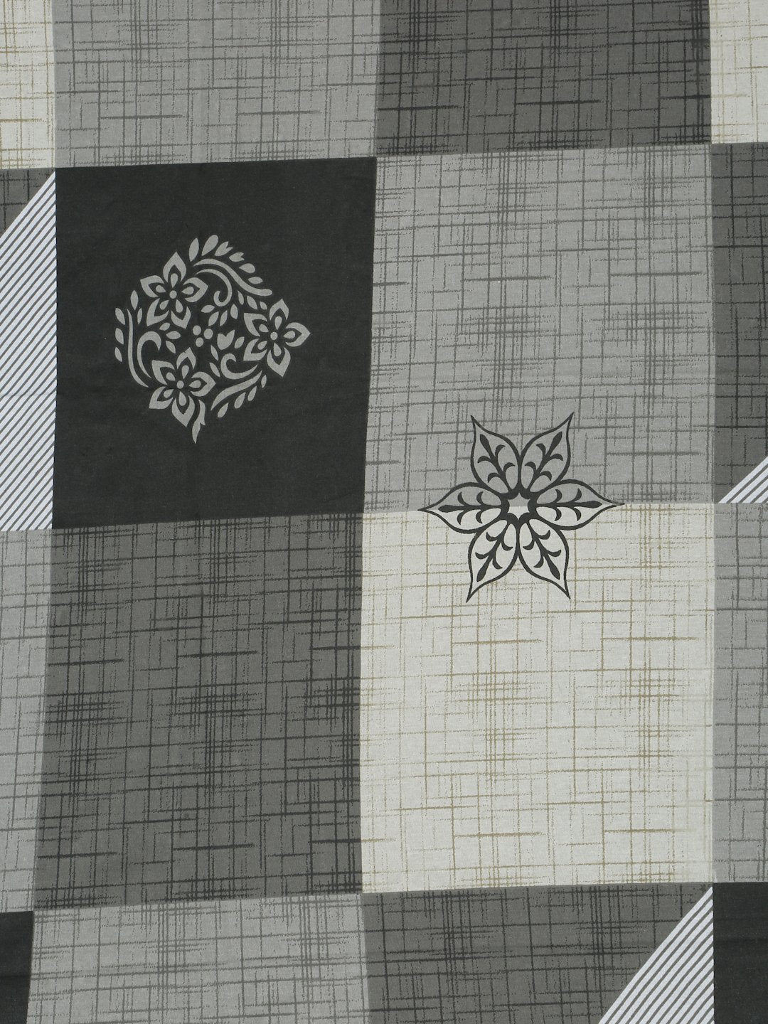 Grey Geometric 400 TC Pure Cotton Super King Fitted Double Bedsheet with 2 Pillow Covers