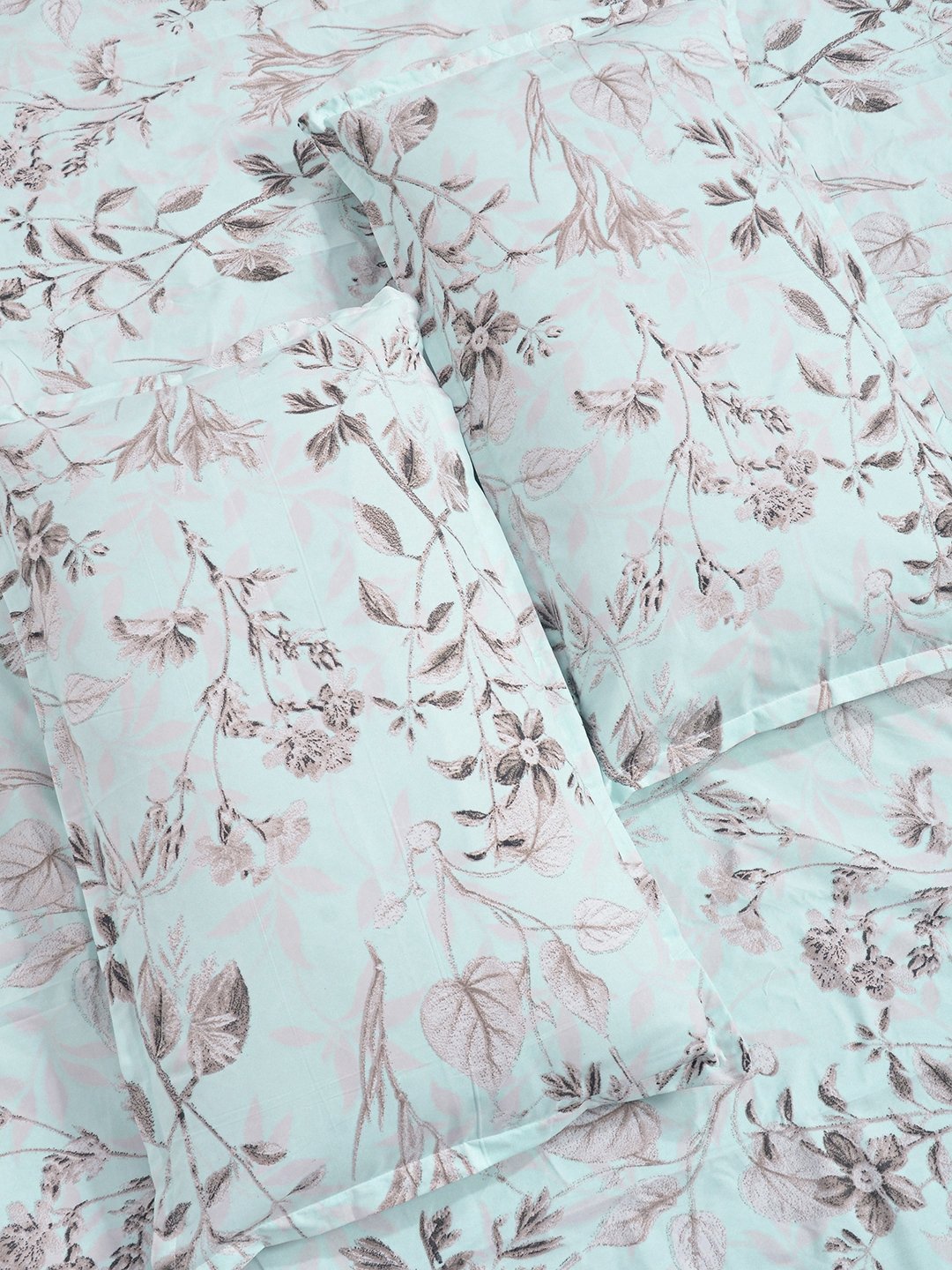 Green Floral 300 TC Cotton Blend Fitted Double Bedsheet with 2 Pillow Covers