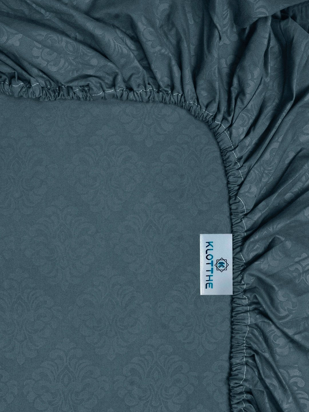 Blue Floral Embossed Cotton Blend Fitted Fitted Single Bedsheet with Pillow Cover